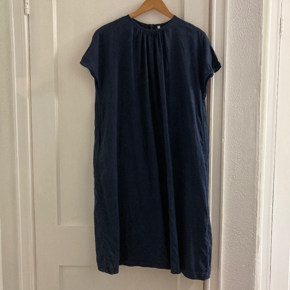 #2 MUJI 100% Linen French sleeve Dress Women's S Navy